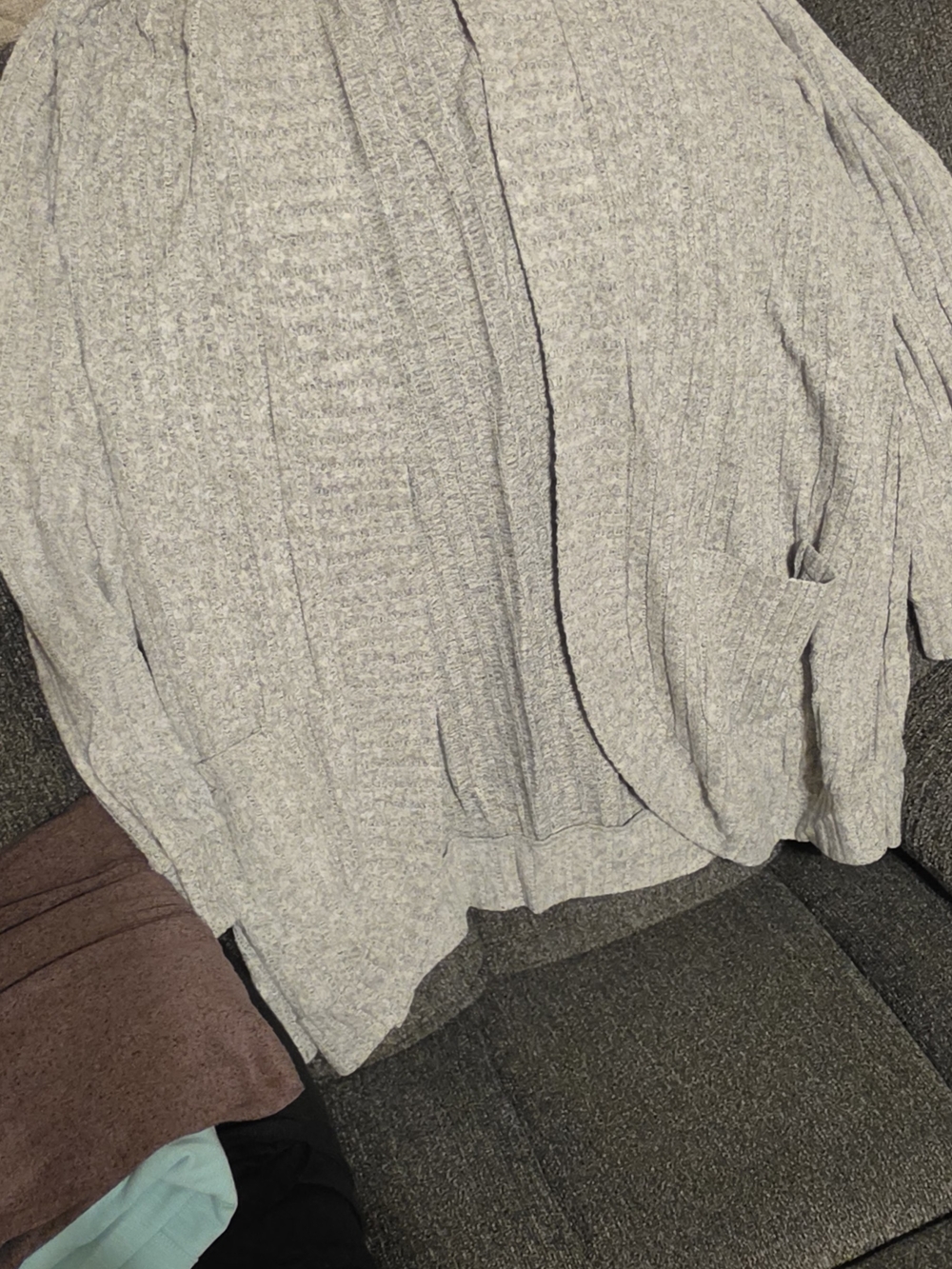 SHEIN Light Gray Open-Front Ribbed Cardigan